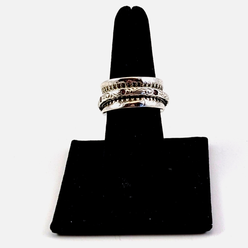 Israel DIDAE Garnet & Gemstone Spinner Ring — Sterling Silver 925 — Size 8